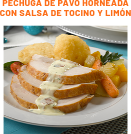 Pechuga de pavo horneada con salsa de tocino y limón